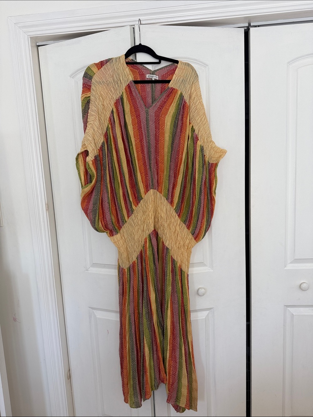 Pitusa Multicolor Striped Maxi Dress with Cream Panels